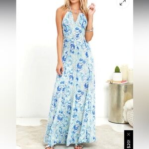 Sugar + Lips: Blue Print Maxi Halter Dress